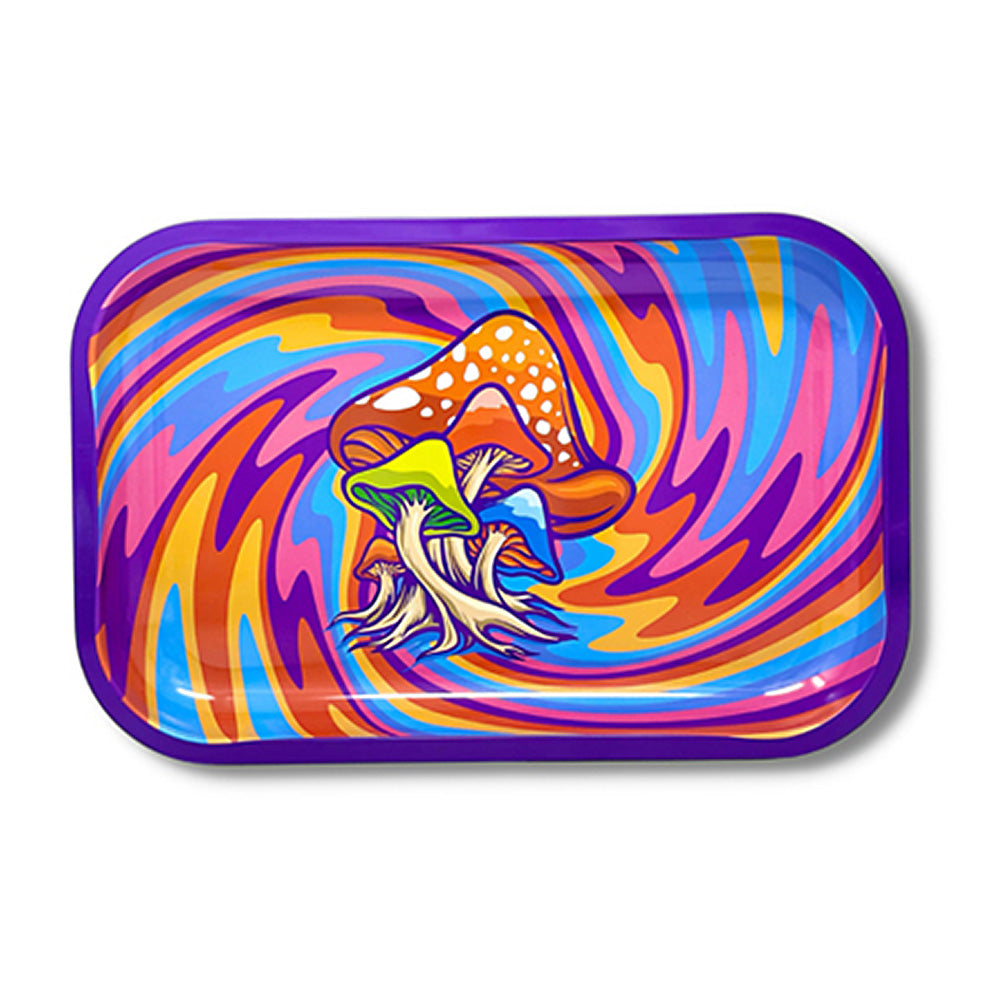 Pulsar Metal Rolling Tray - Mushroom Rainbow Swirl - 11.25" x 7.5"