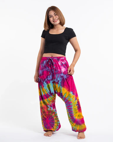 Tie Dye Cotton Harem Pants - Pink