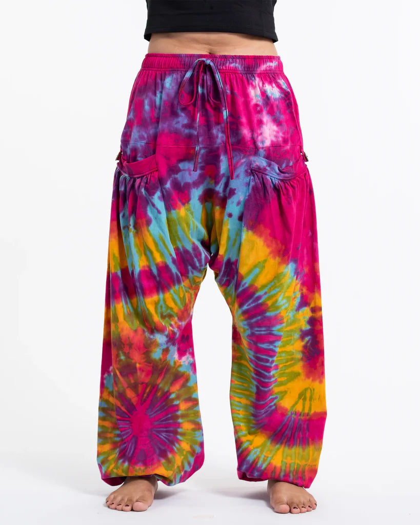 Tie Dye Cotton Harem Pants - Pink