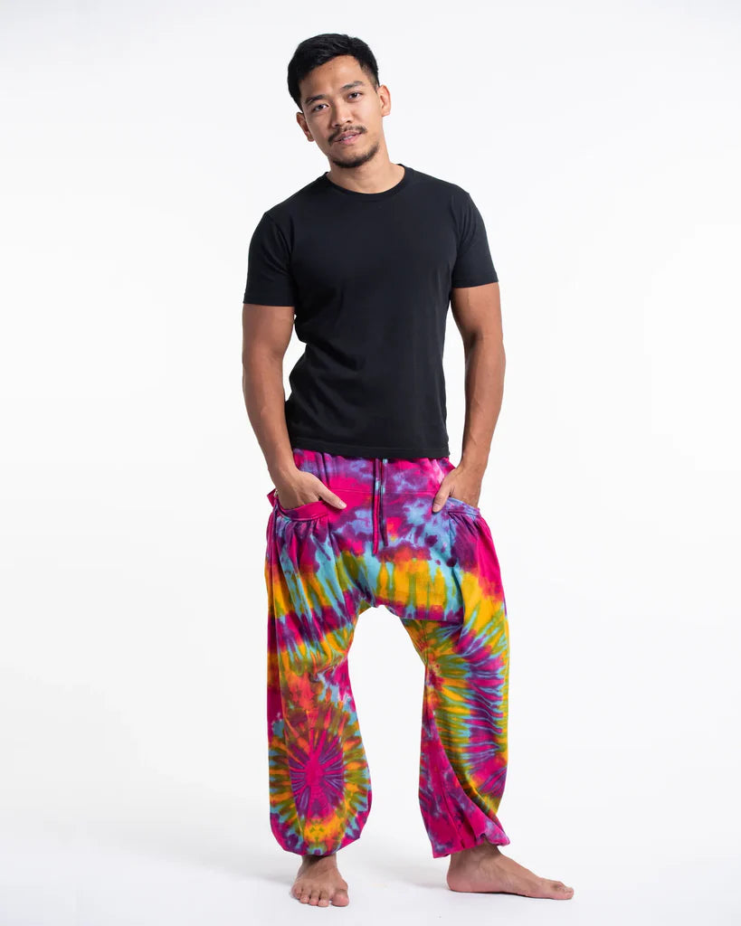 Tie Dye Cotton Harem Pants - Pink