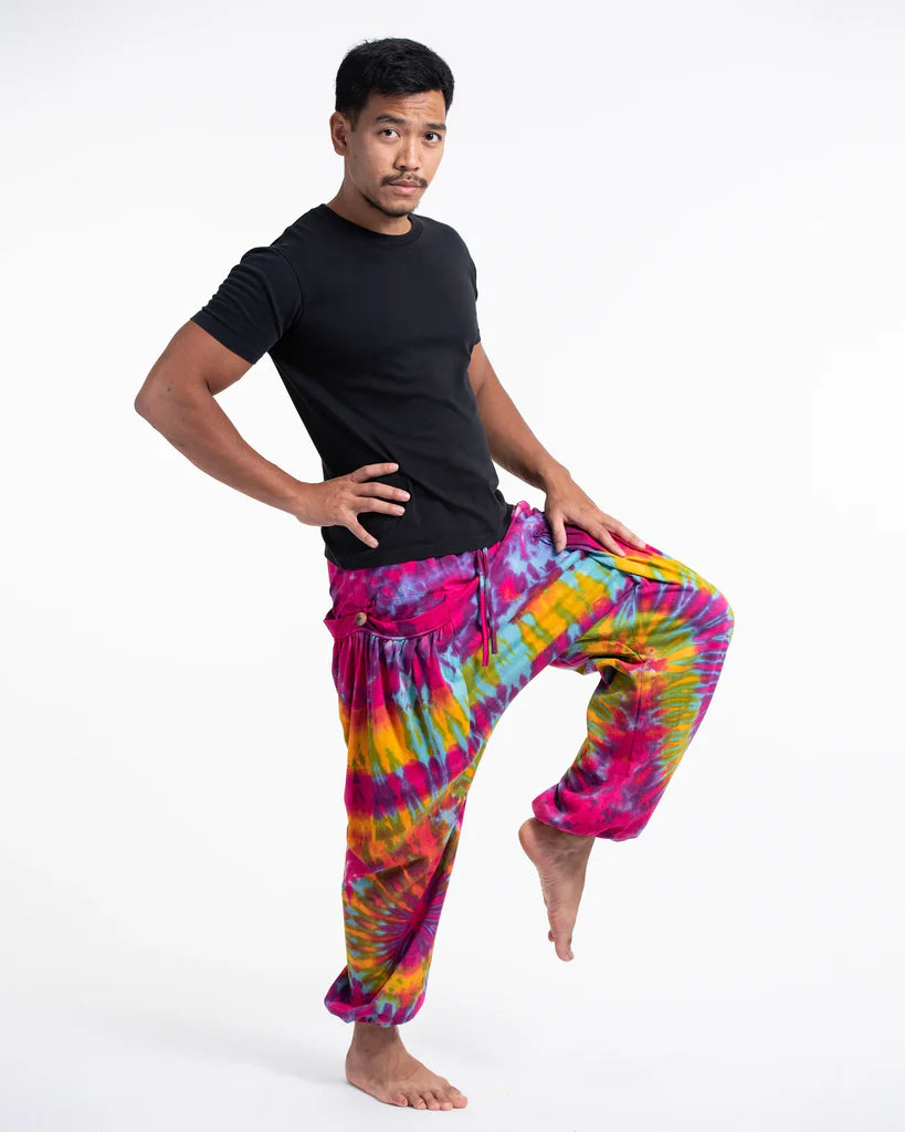 Tie Dye Cotton Harem Pants - Pink