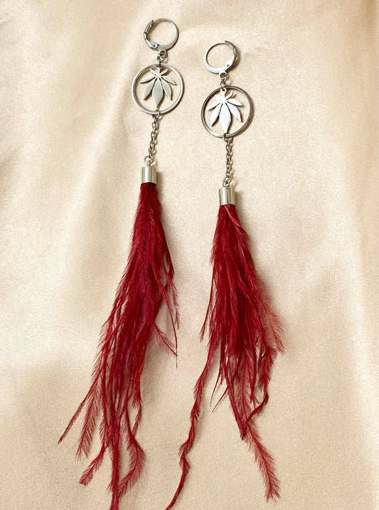 Chronic Red Ostrich Feather Earrings