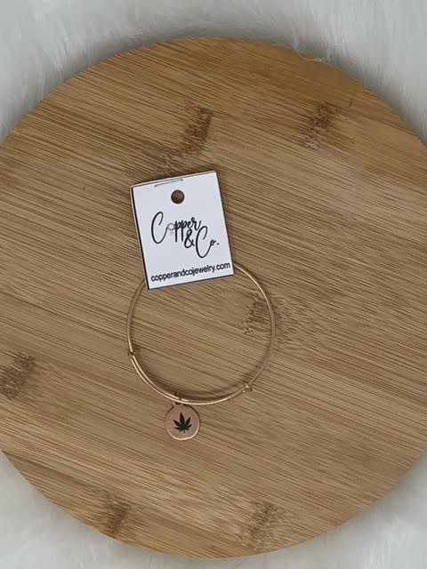 Leaf Disc Bangle Bracelet - Rose Gold by Copper & Co