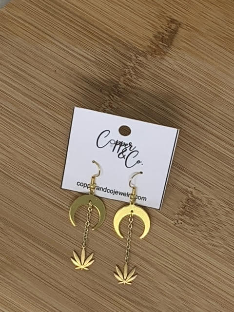 Moon Leaf Drop Earrings - Gold by Copper & Co