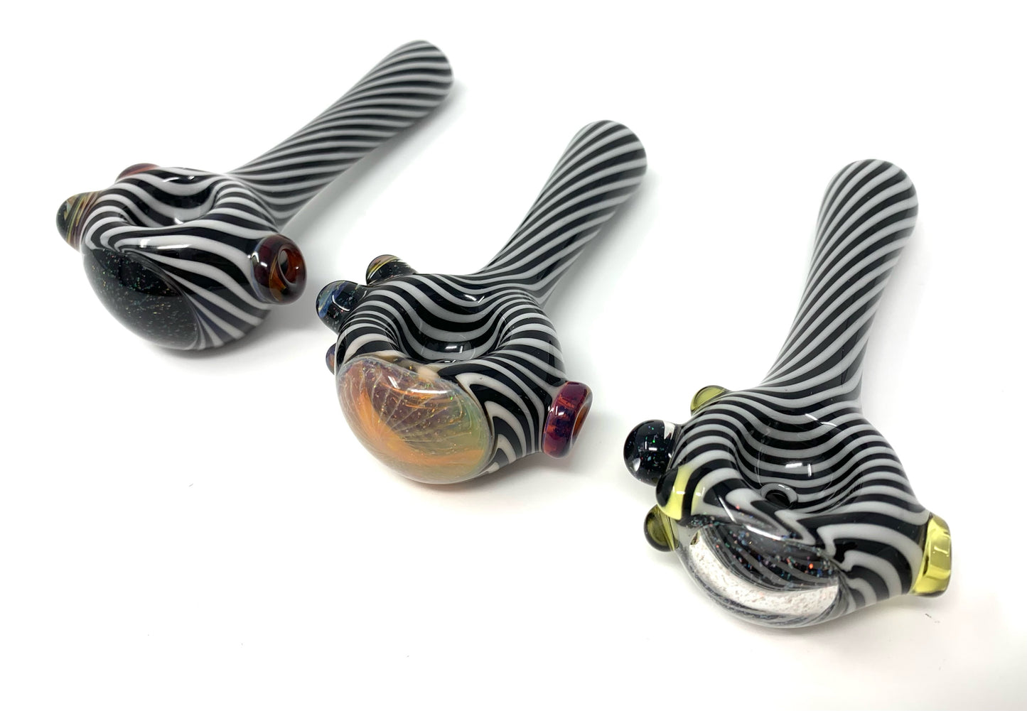 Digitate Glass Large Black & White Crushed Opal Cap Spoon