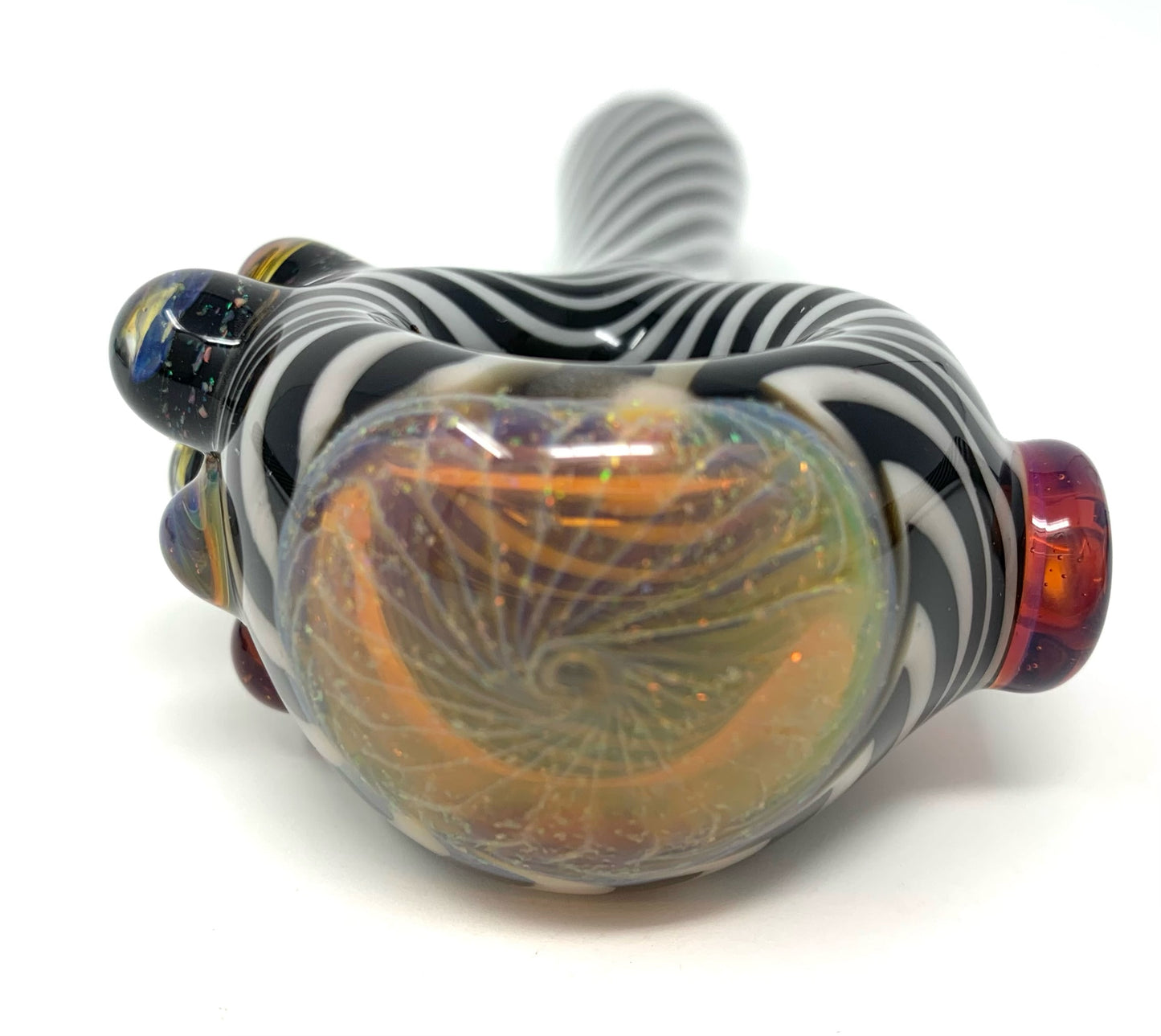 Digitate Glass Large Black & White Crushed Opal Cap Spoon