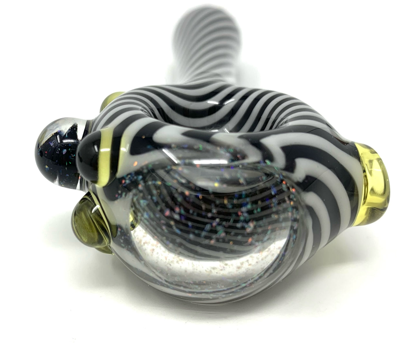Digitate Glass Large Black & White Crushed Opal Cap Spoon