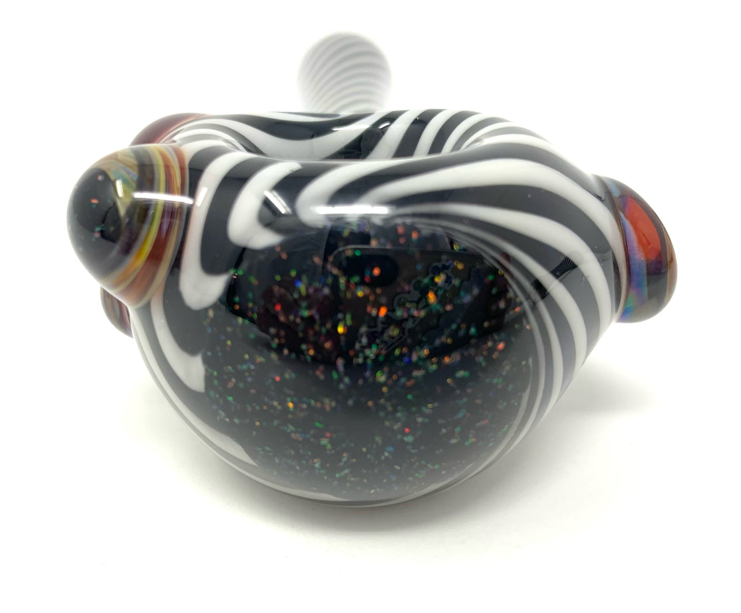 Digitate Glass Large Black & White Crushed Opal Cap Spoon