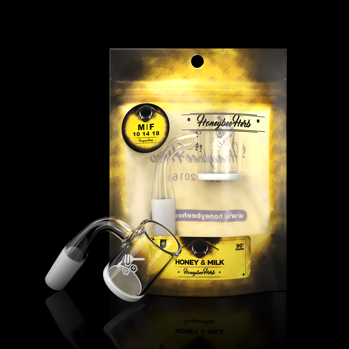 Honeybee Herb Yellow Line Honey & Milk Banger 90 degree 14 mm M