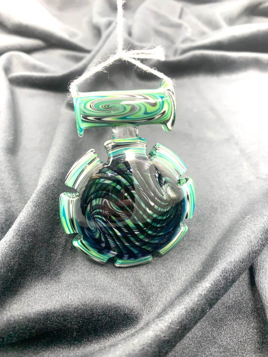 PA Jay Linework window pendant w/ Aqua, Peacock & Jade