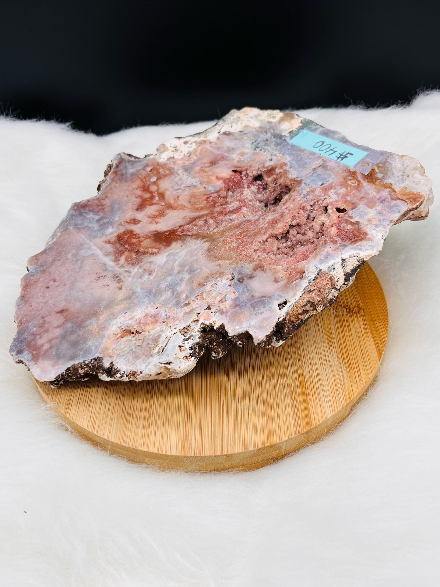 Pink Amethyst On Blue Chalcedony Slab