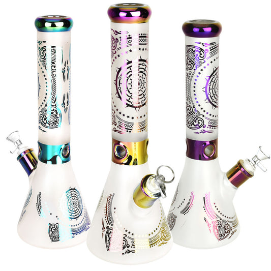 Rainbow Foil Mandala Frosted 14" Water Pipe