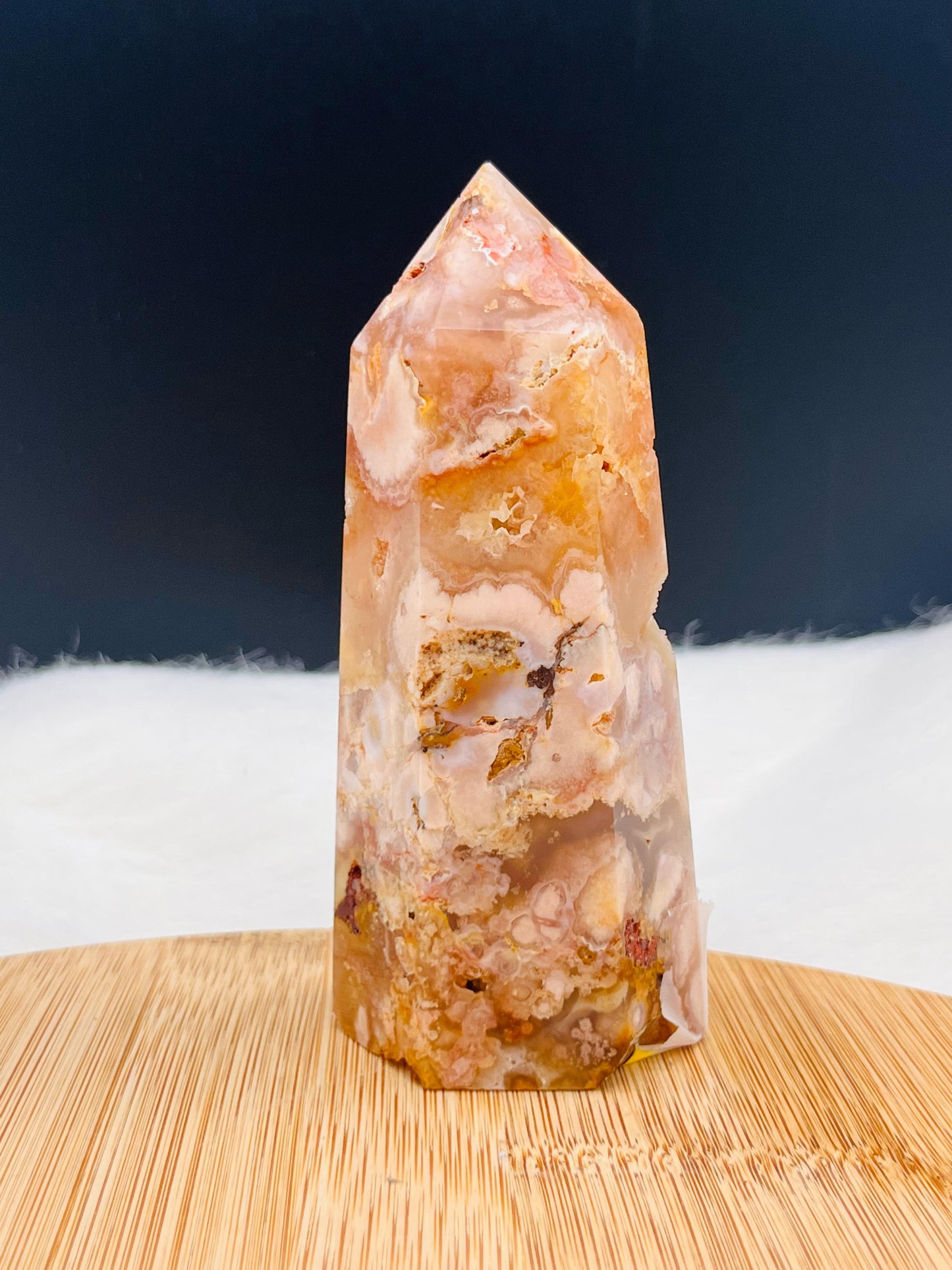 Small Pink Flower Agate Tower